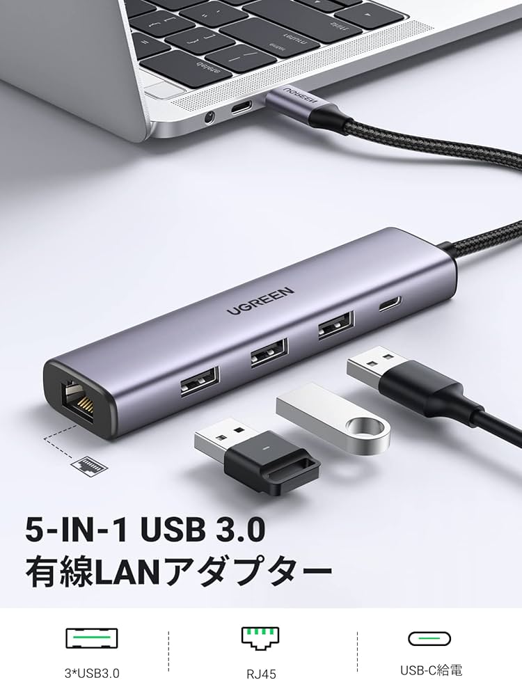 ラガルン　200枚 UGREEN USB 3.0 4-Port Switch With 2 Pack USB Male Cable